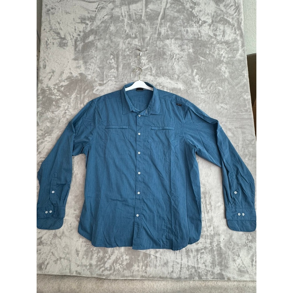 SWC Mens Blue Long Sleeve‎ Button Up Shirt XXL Polyester Cotton Spandex
